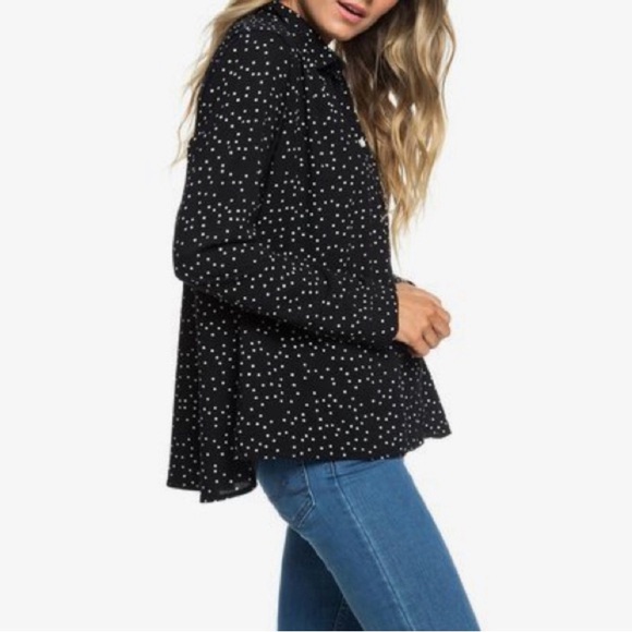 Roxy Urban Earth Long Sleeve Button Up Shirt in Black & White Polkadot - Picture 14 of 14